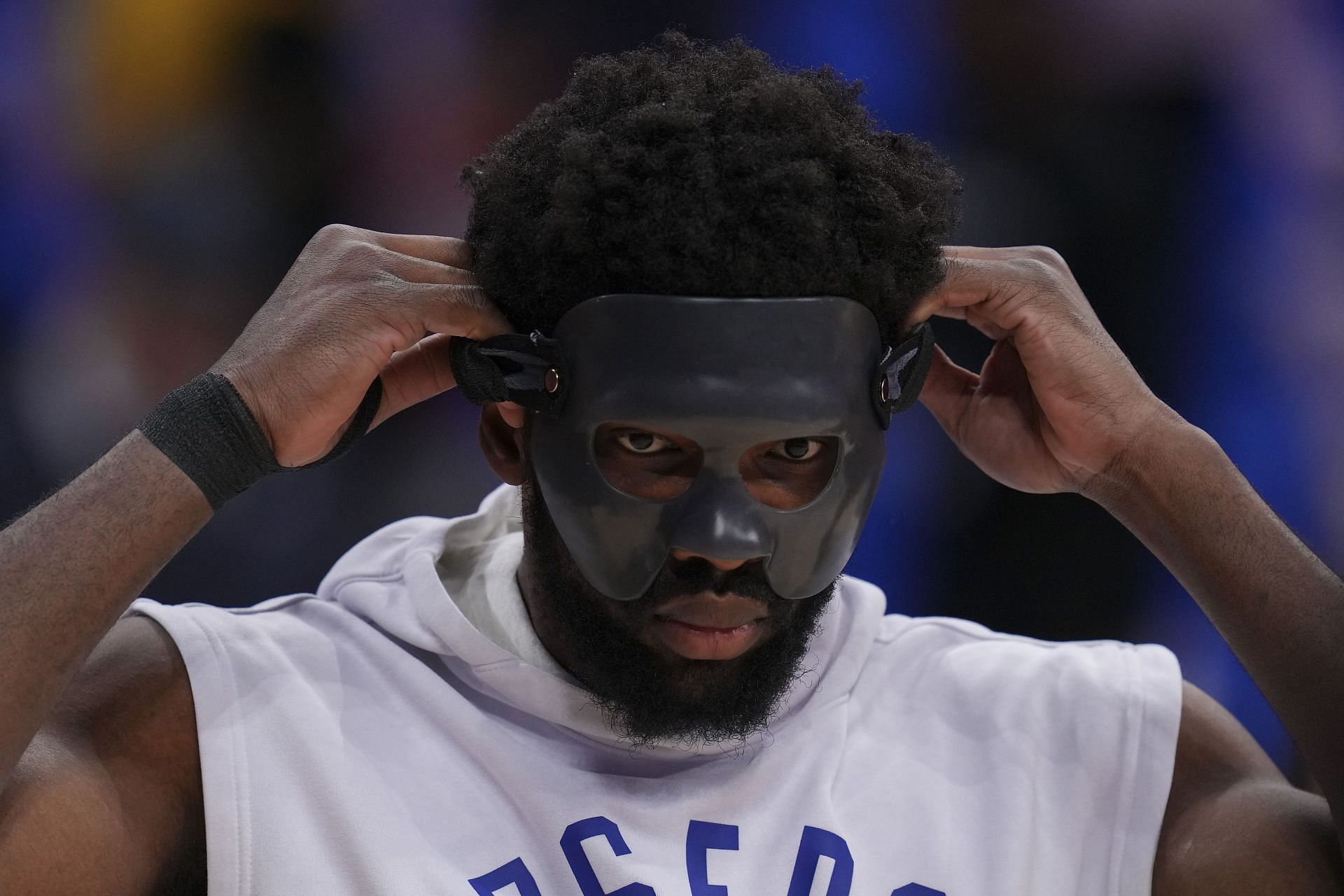 Joel Embiid took the court in Game 3 against the Miami Heat with a mask