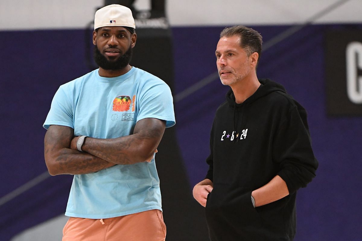 LeBron James and Rob Pelinka of the Los Angeles Lakers.
