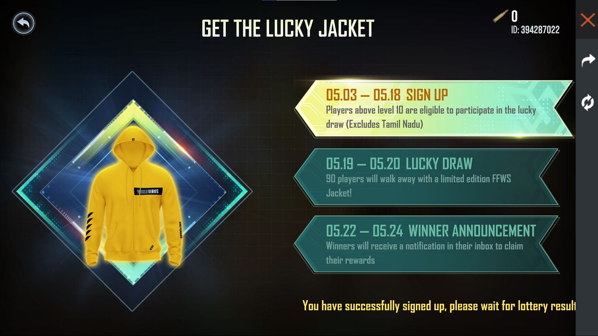 Lucky Draw features several Limited Edition jackets (Image via Garena)