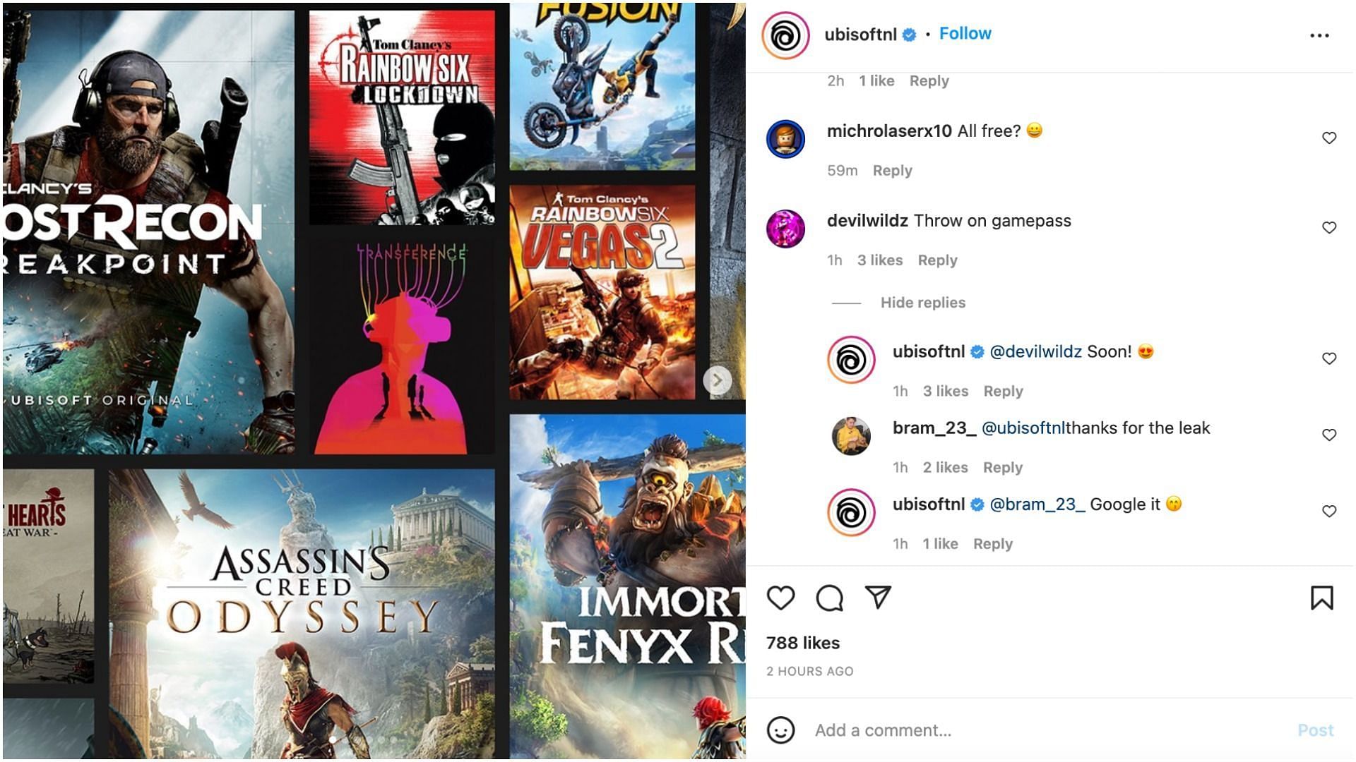 The post where Ubisoft Netherlands made the comment (Image via Instagram/Ubisoft)