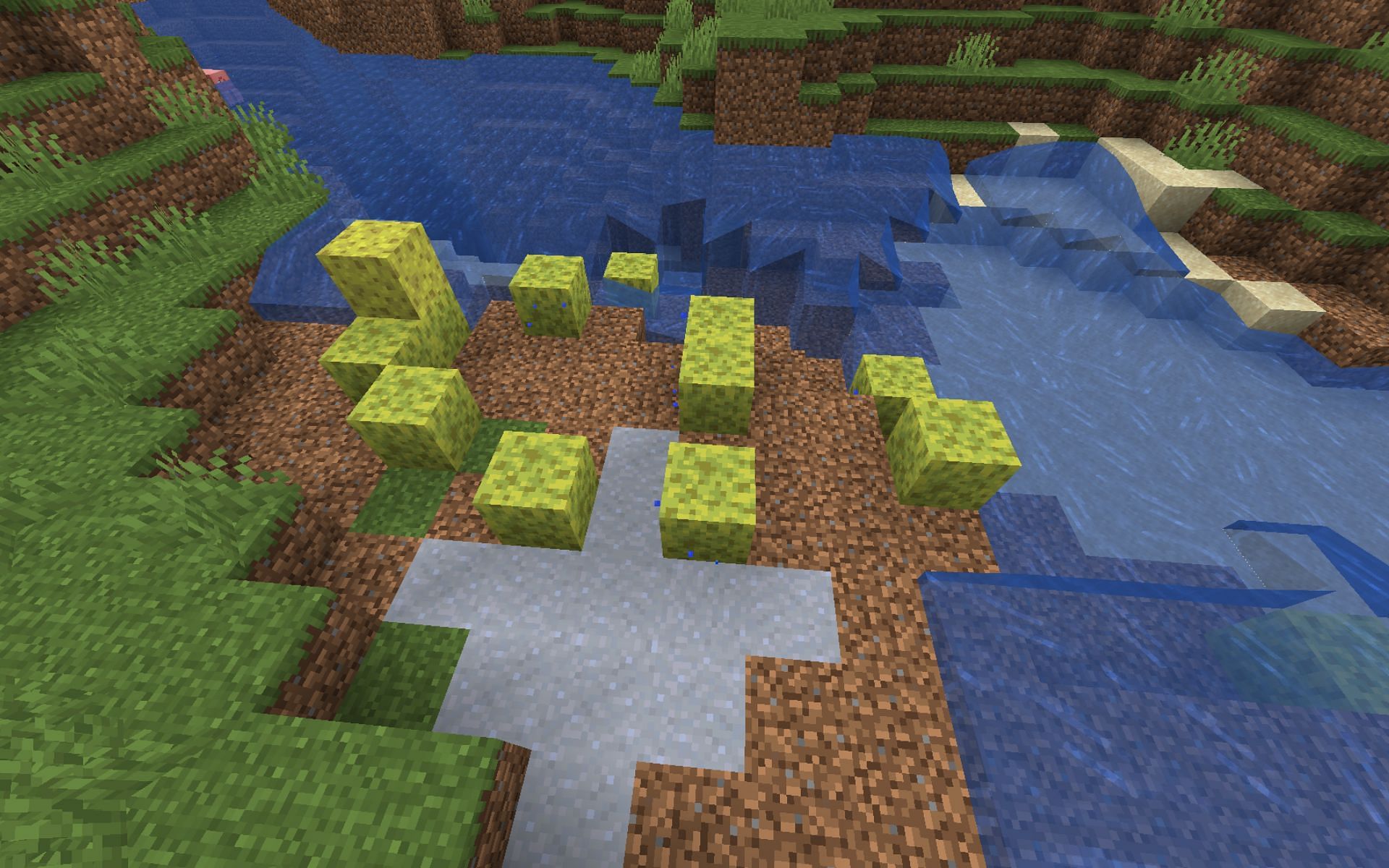 The blocks soak up water (Image via Minecraft 1.18)
