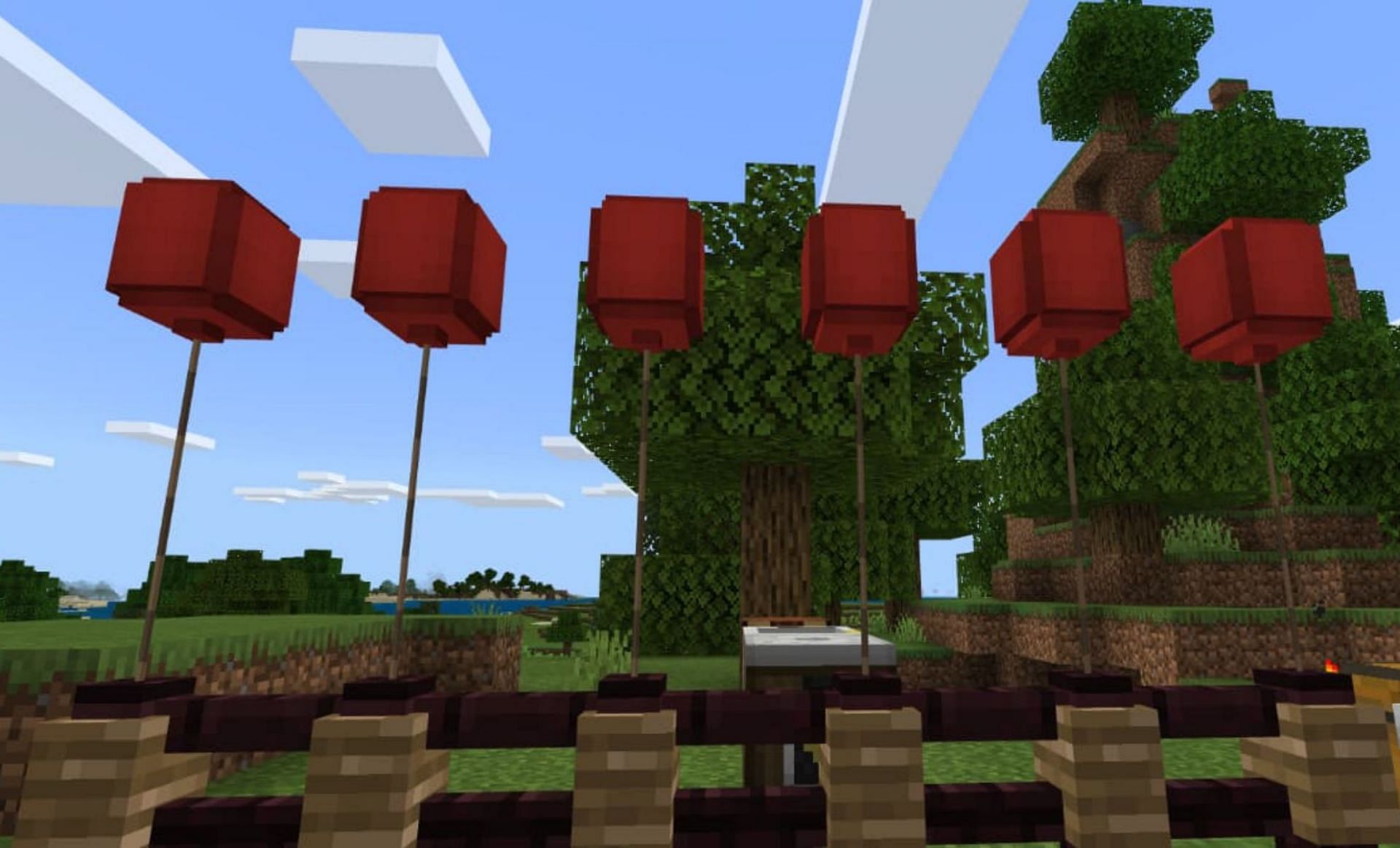 Red balloons in Minecraft (Image via Mojang)