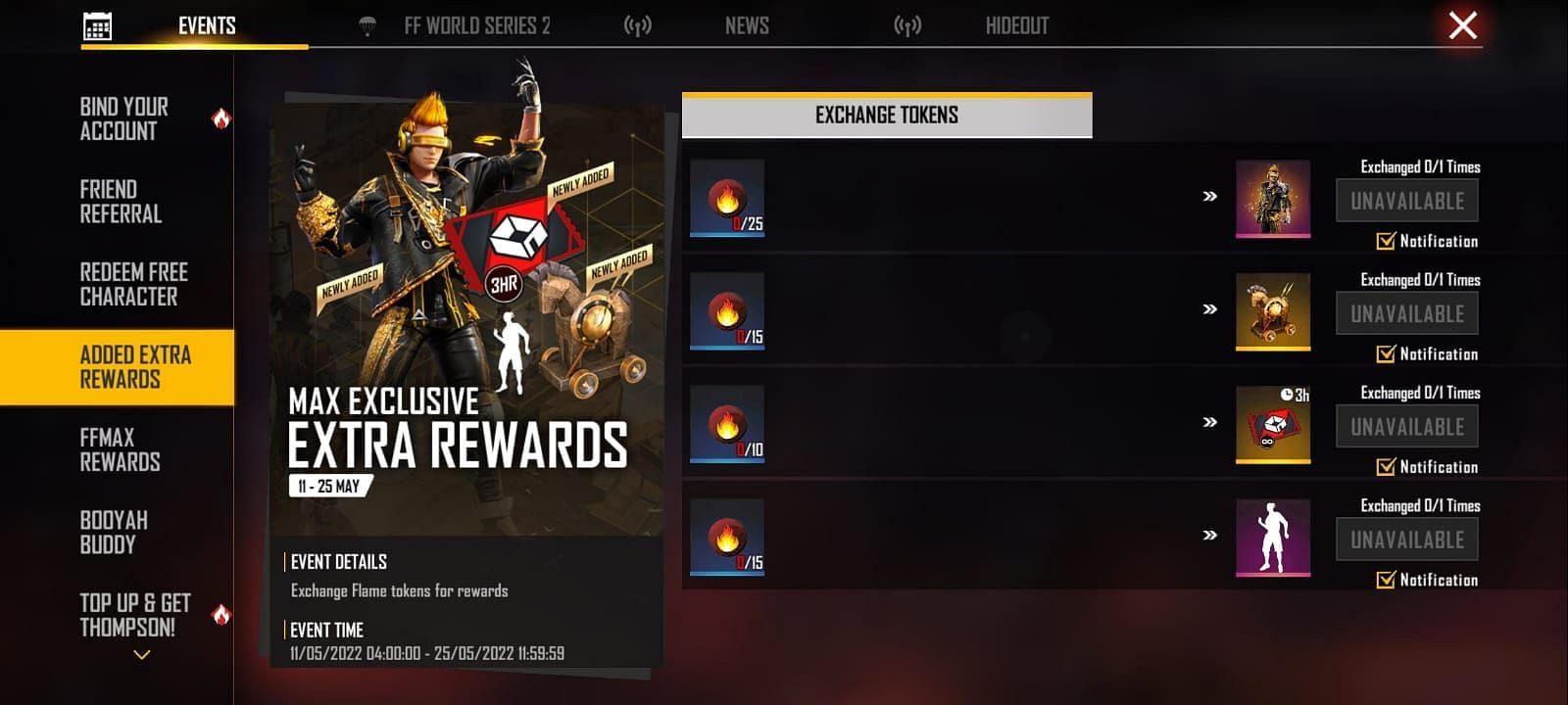 The Added Extra Rewards section (Image via Garena)