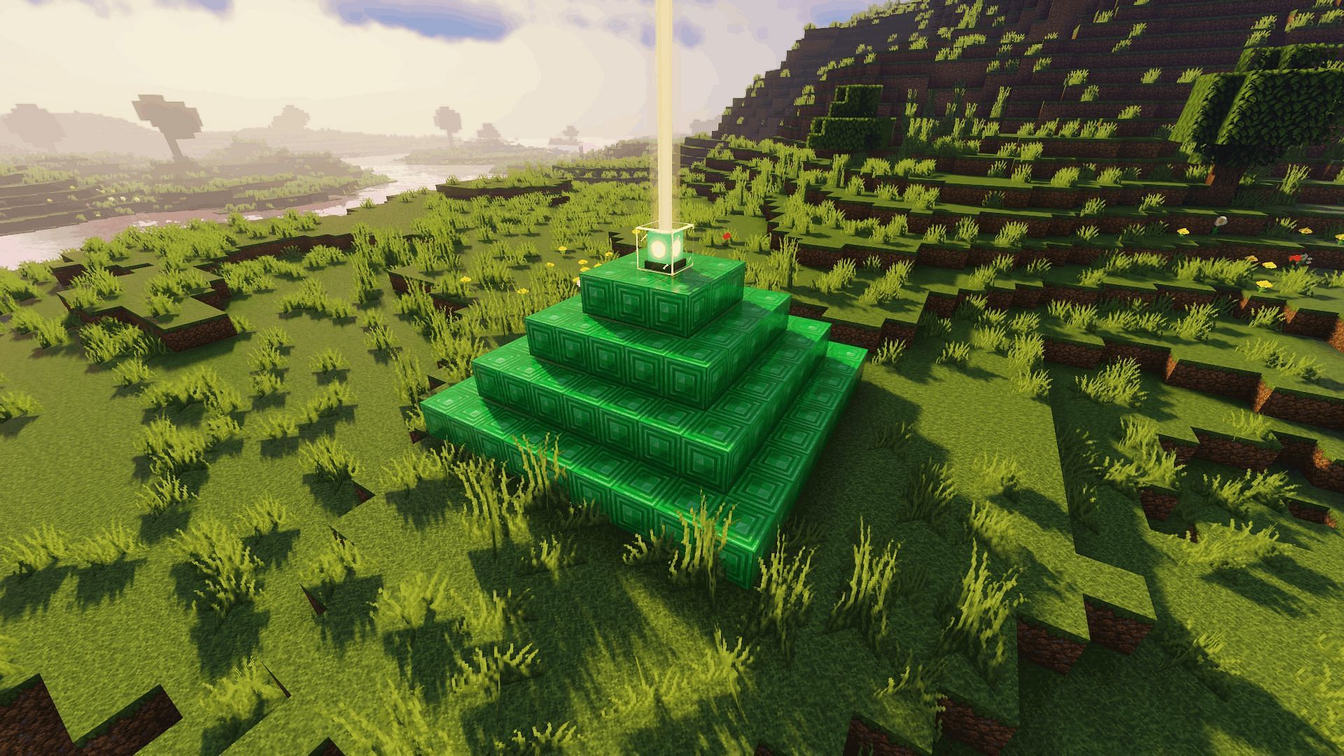 Making an emerald beacon is a good use of the emeralds from trading (Image via Minecraft)