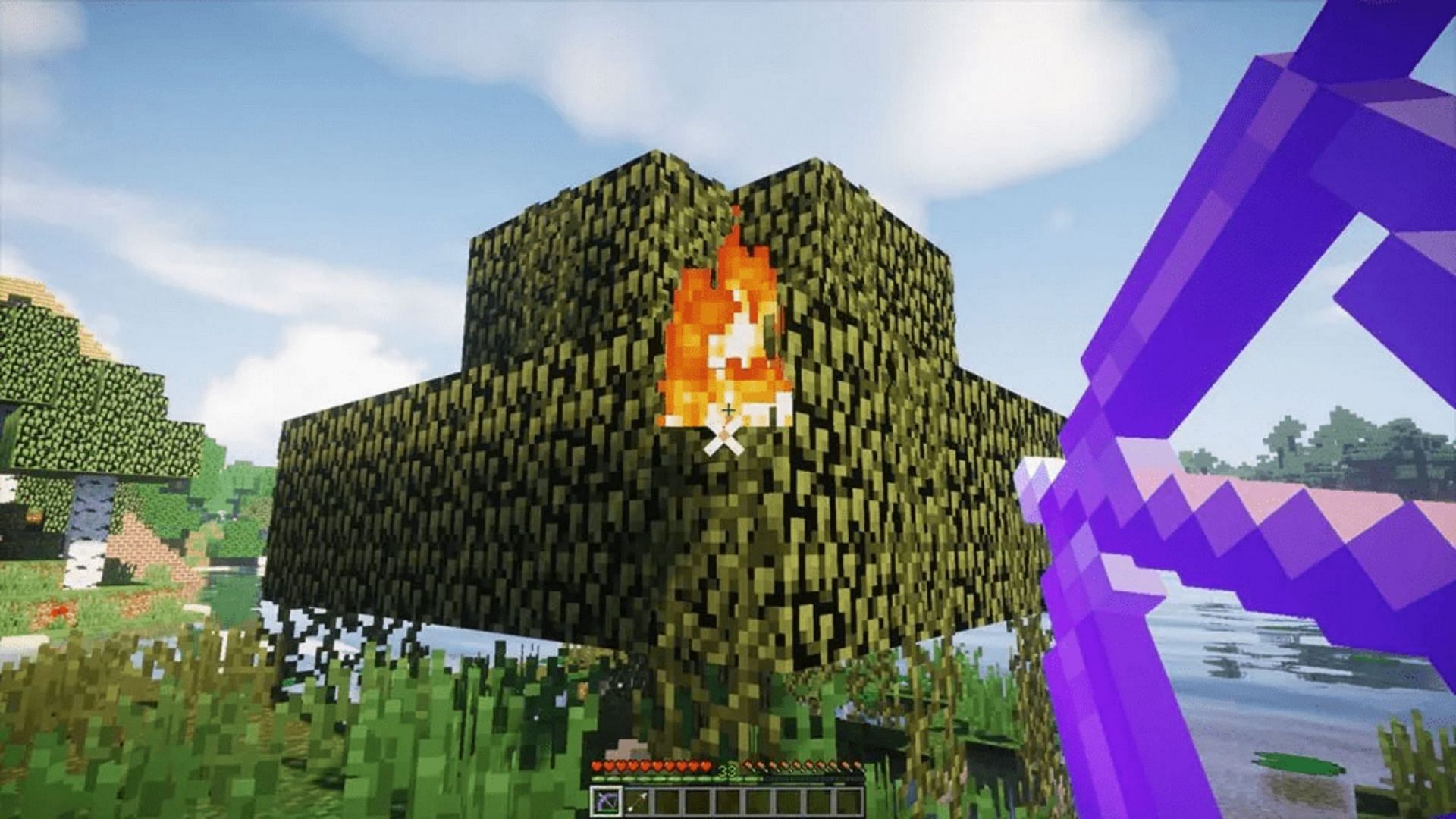 Flame allows players to use their bow to catch entities on fire (Image via Mojang)