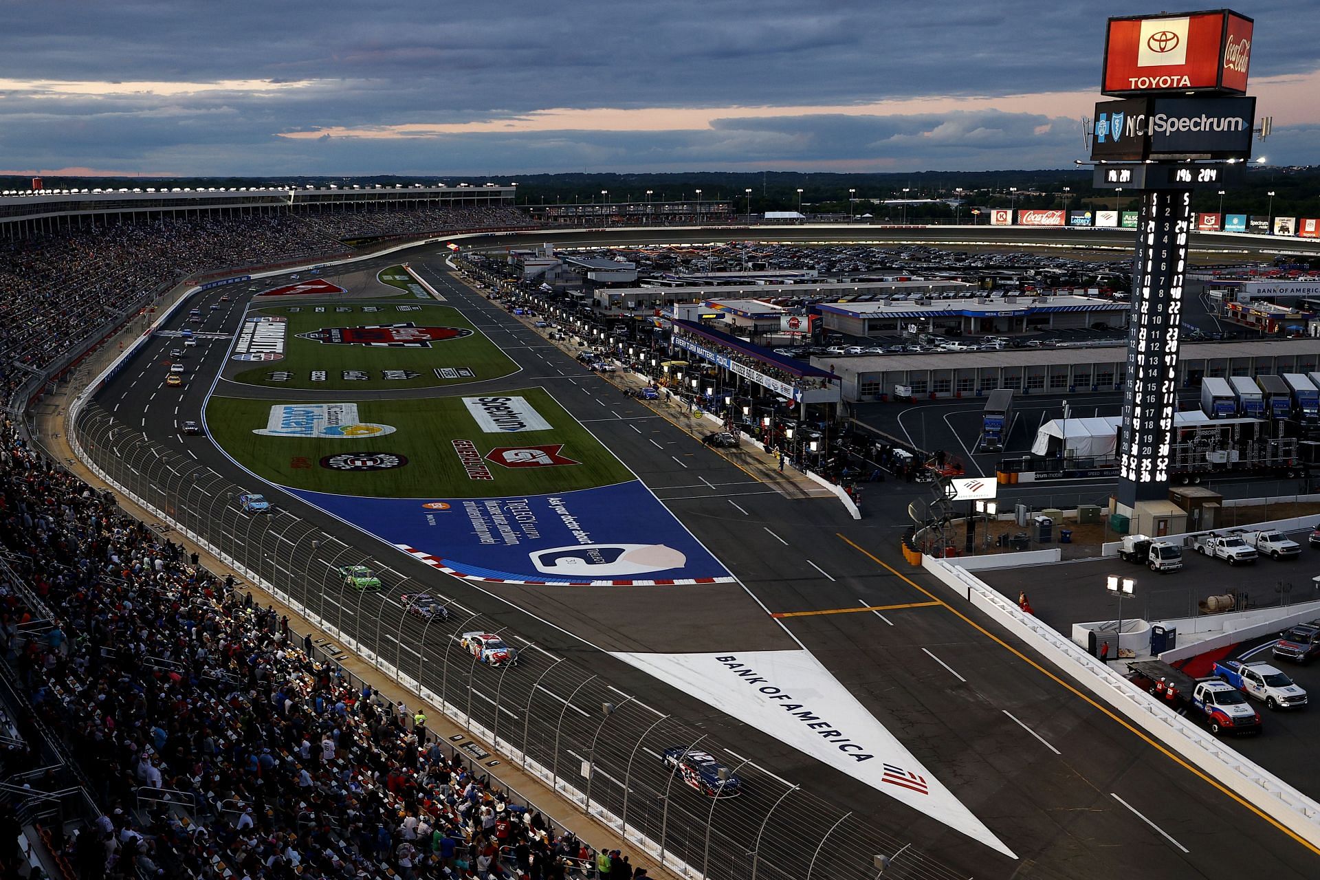 A general view of cars on track during the NASCAR Cup Series Coca-Cola 600 at Charlotte Motor Speedway in Concord, North Carolina (Photo by Maddie Meyer/Getty Images)