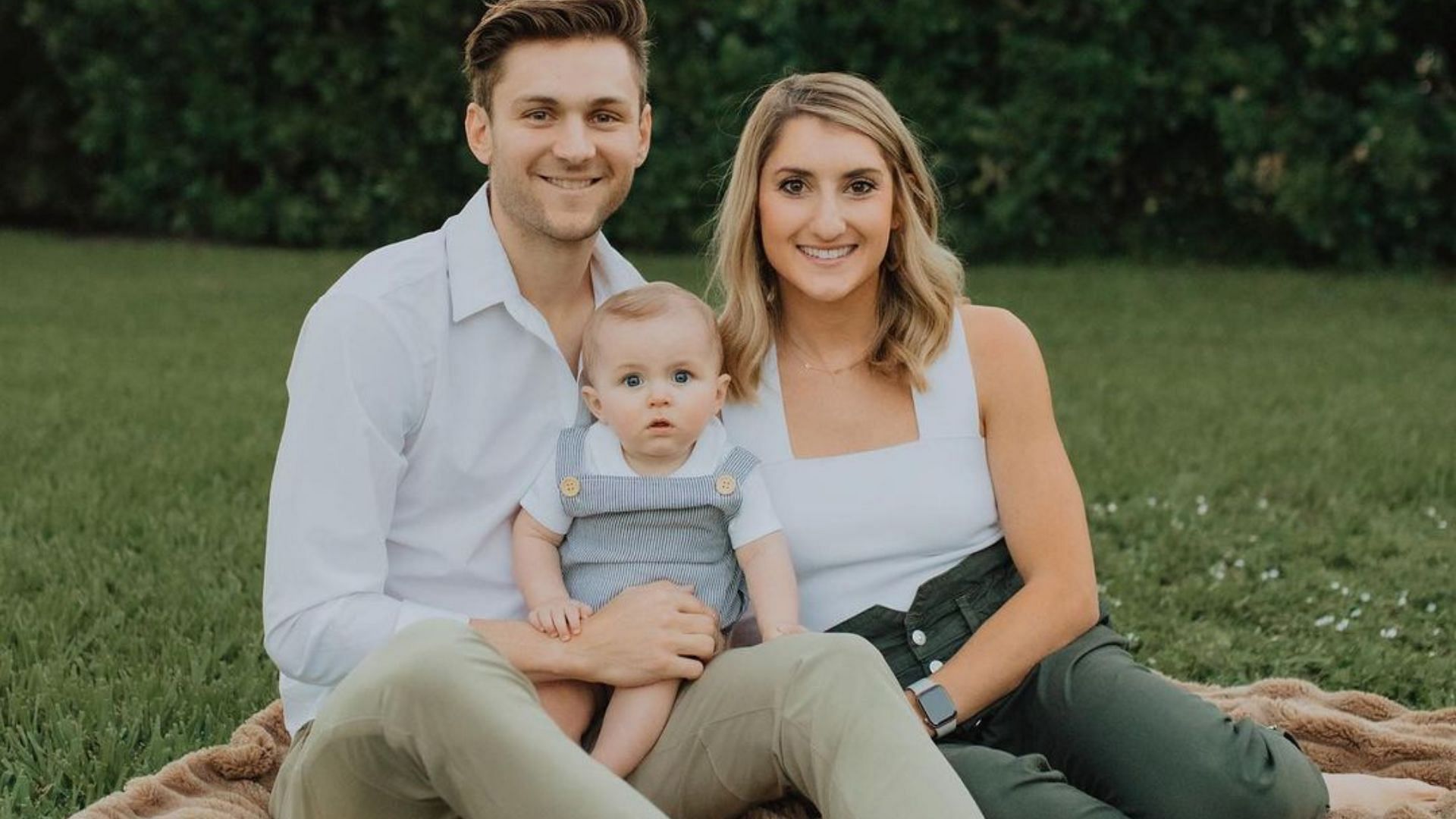 MLB player Trea Turner with his wife and son.
