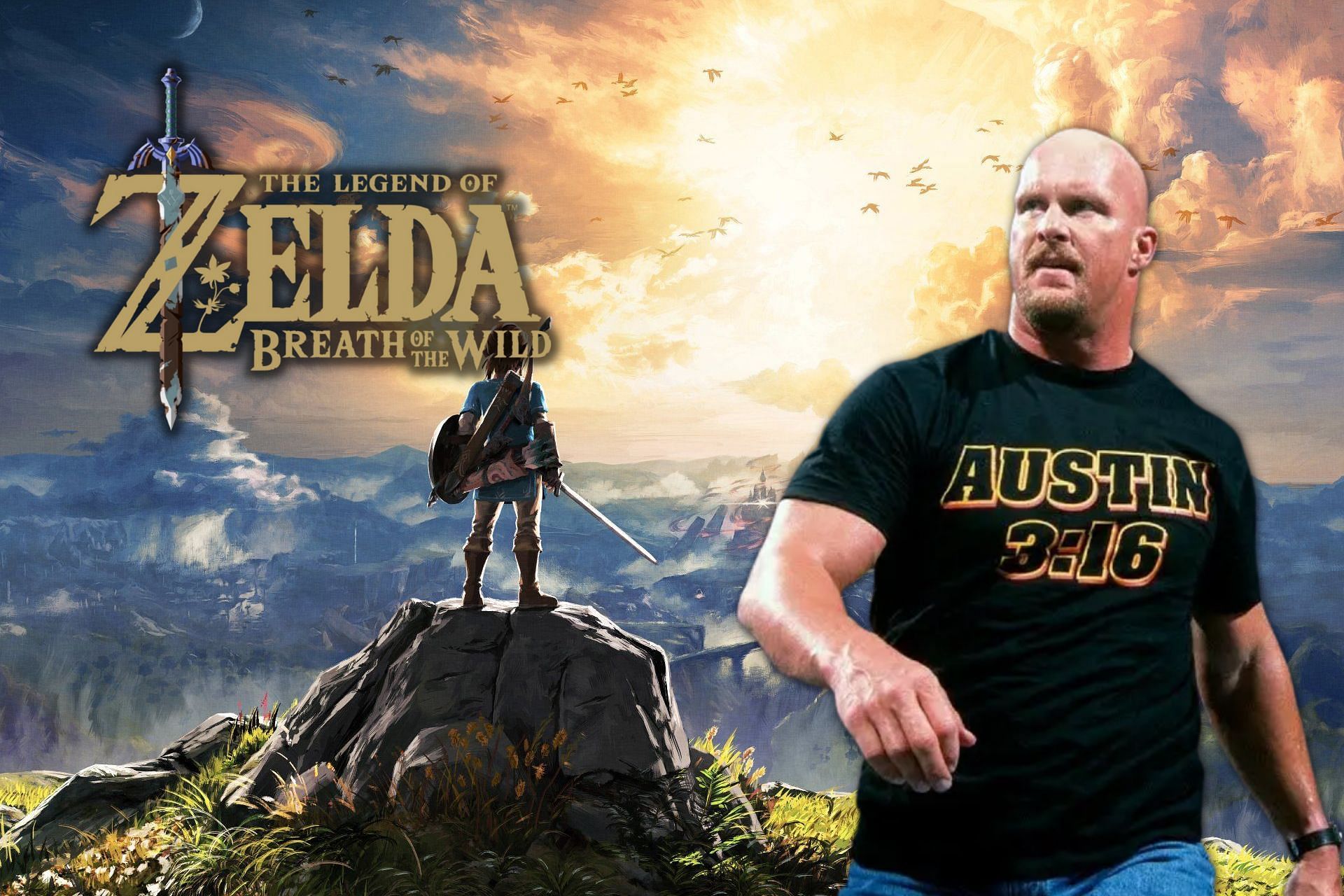 Which Zelda game is Steve Austin&#039;s favorite? Turns out, it&#039;s Breath of the Wild (Image via WWE &amp; Nintendo)