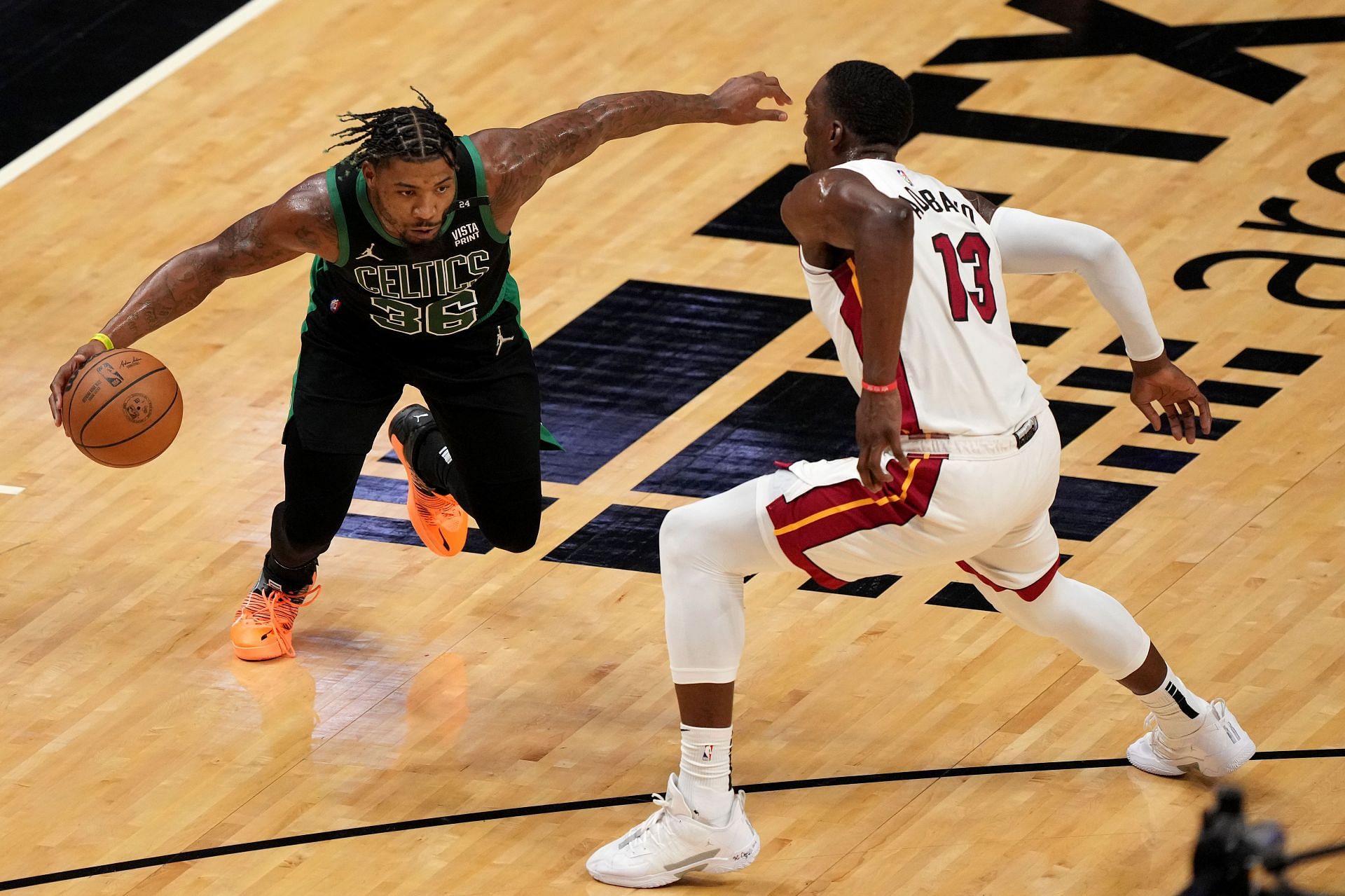 Bam Adebayo taking on Marcus Smart in Game Five