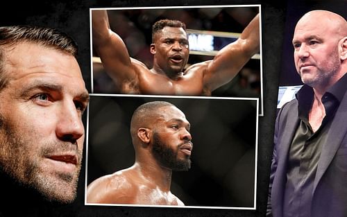 Luke Rockhold (Left), Francis Nagnnou (Top center), Jon Jones (Bottom center), Dana White (Right)