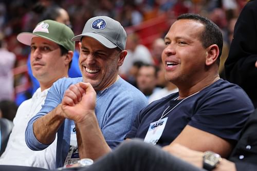 Minnesota Timberwolves owners Marc Lore (middle) and Alex Rodriguez (right)