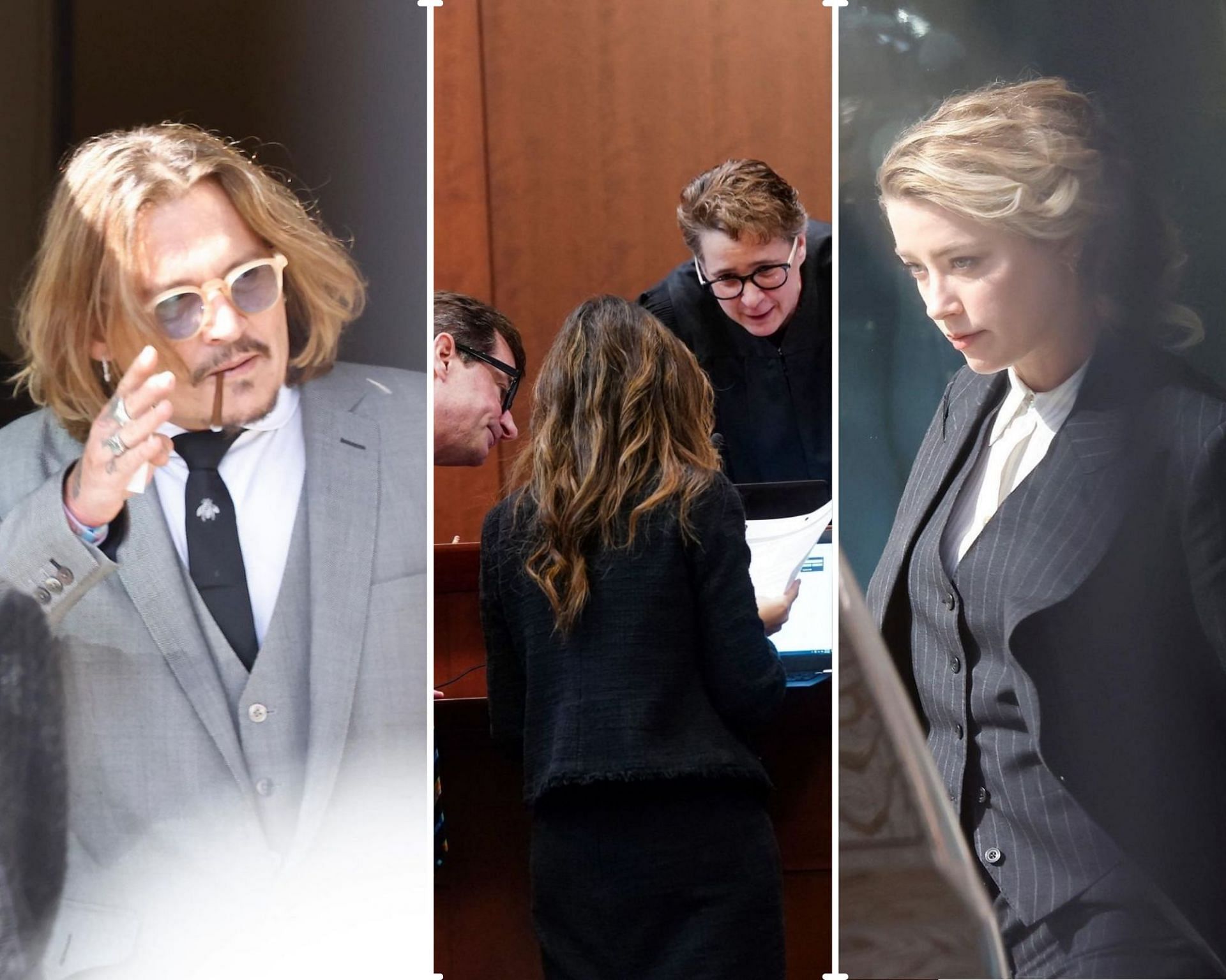 Johnny Depp and Amber Heard outside court after closing arguments. (Images via Instagram/@justjared/Getty Images)