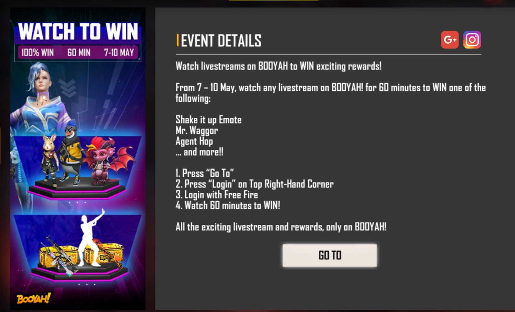 Watch to win event (Image via Garena)