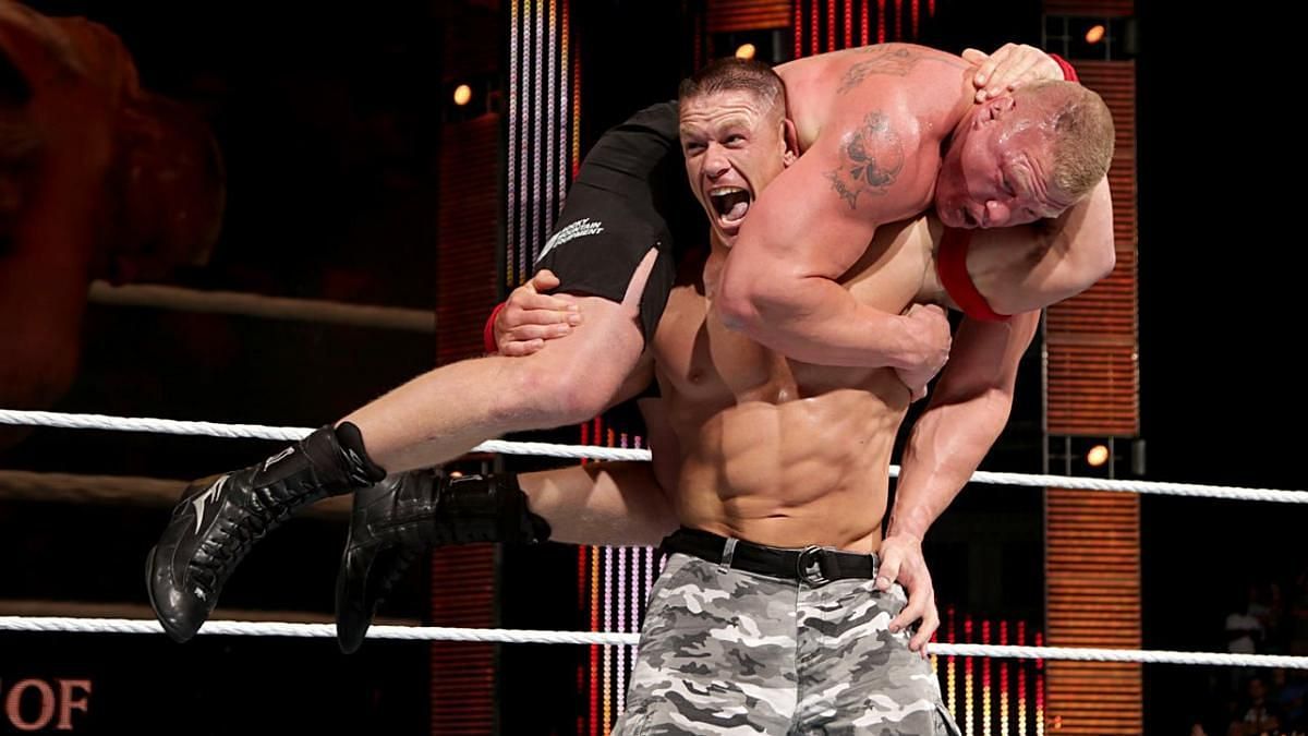John Cena and Brock Lesnar at WWE Night of Champions 2014