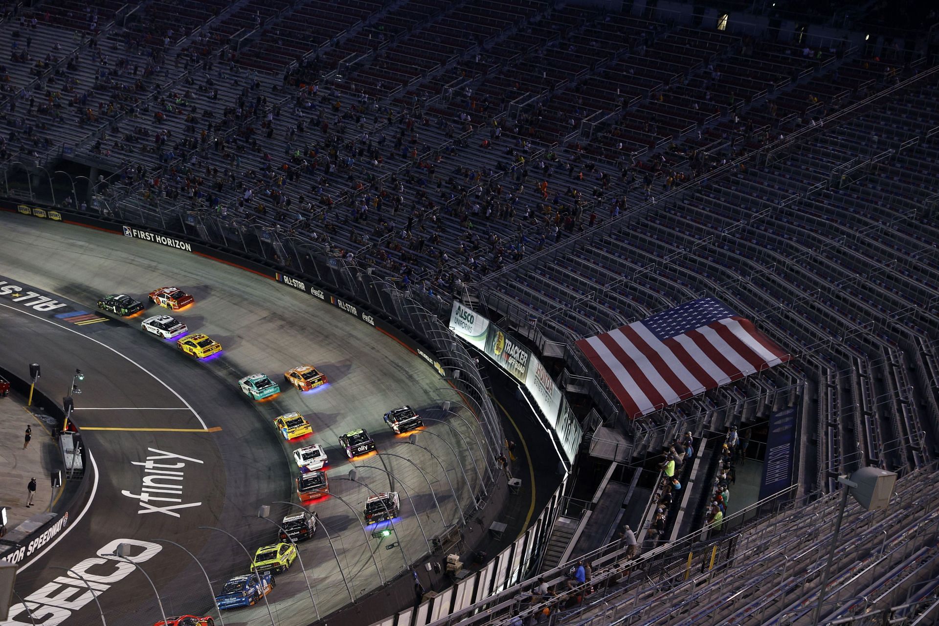 Cars race during the NASCAR Cup Series All-Star Race at Bristol Motor Speedway. (Photo by Patrick Smith/Getty Images)