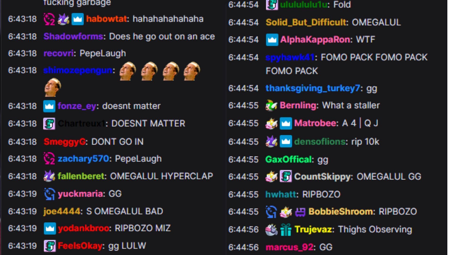 Live Twitch chat during the final hand (Image via mizkif/Twitch)
