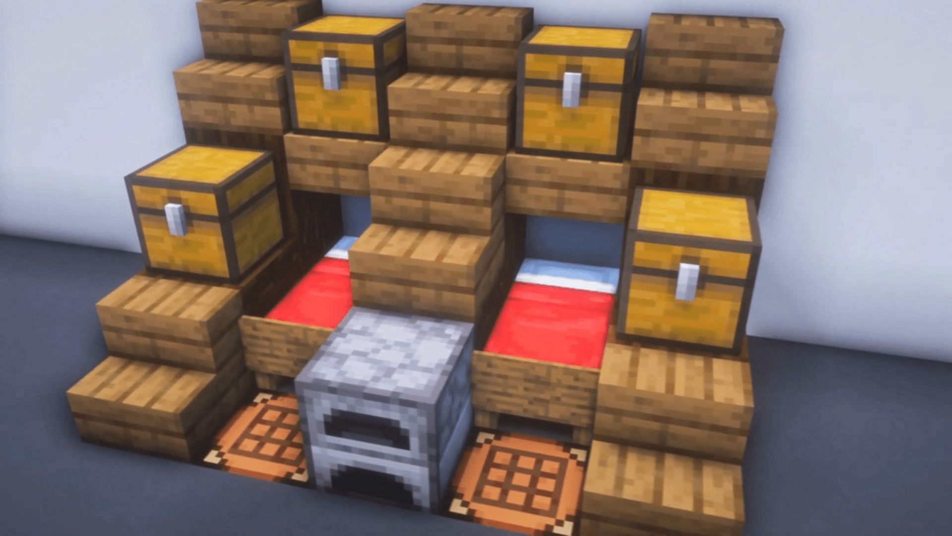 A bed build focused primarily on function over form, complete with storage and working blocks (Image via One Team/YouTube)