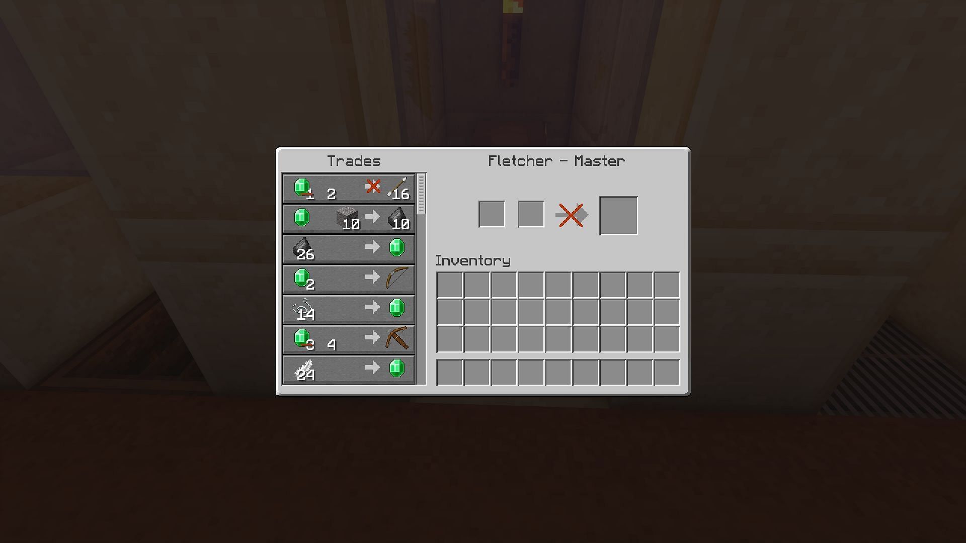 The trades offered by a fletcher (Image via Minecraft)