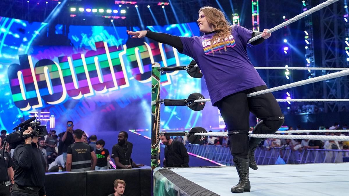 Doudrop making her entrance at Crown Jewel in 2021