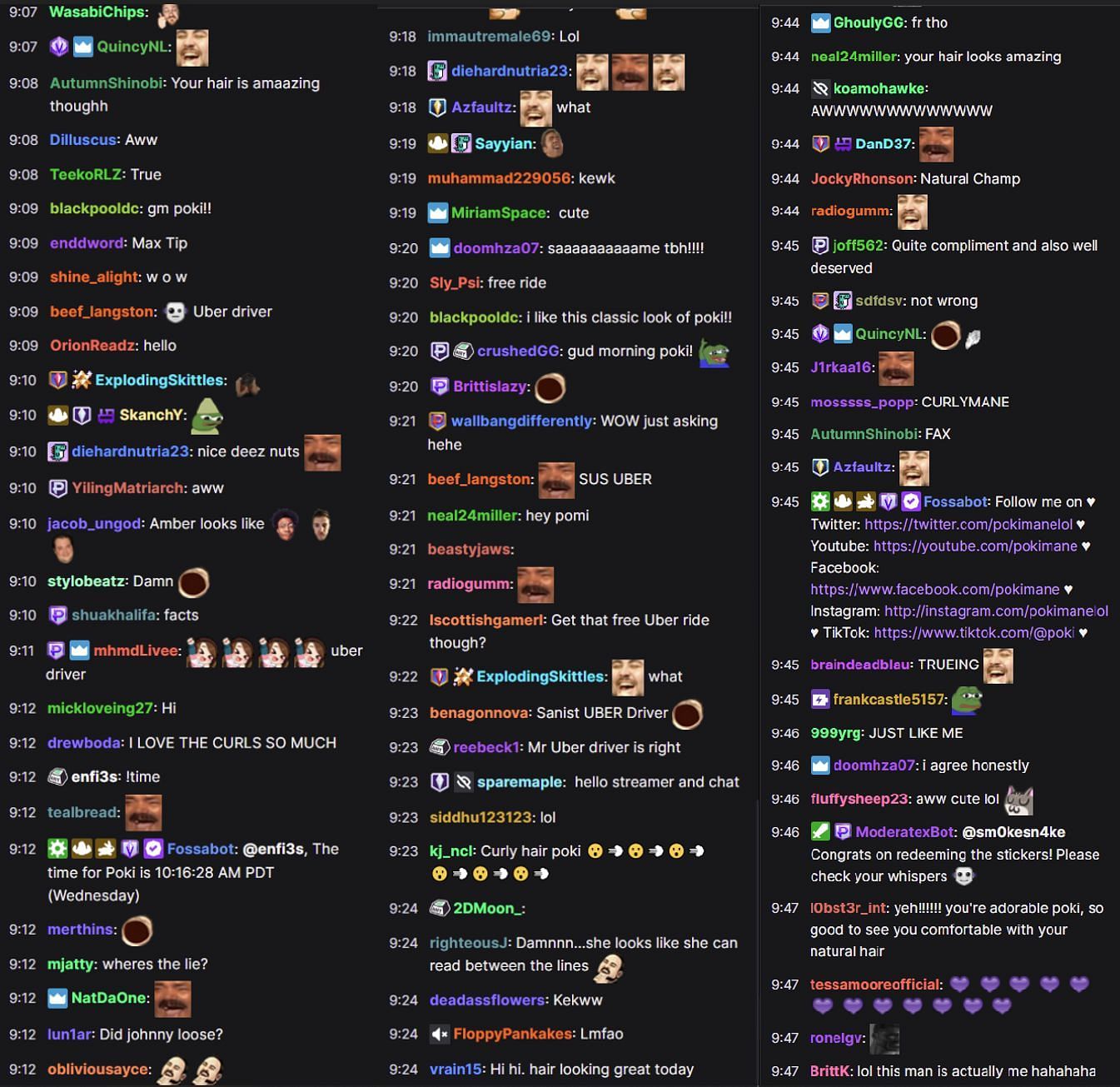 Twitch chat reacts to the streamer&#039;s story (Images via Twitch chat)