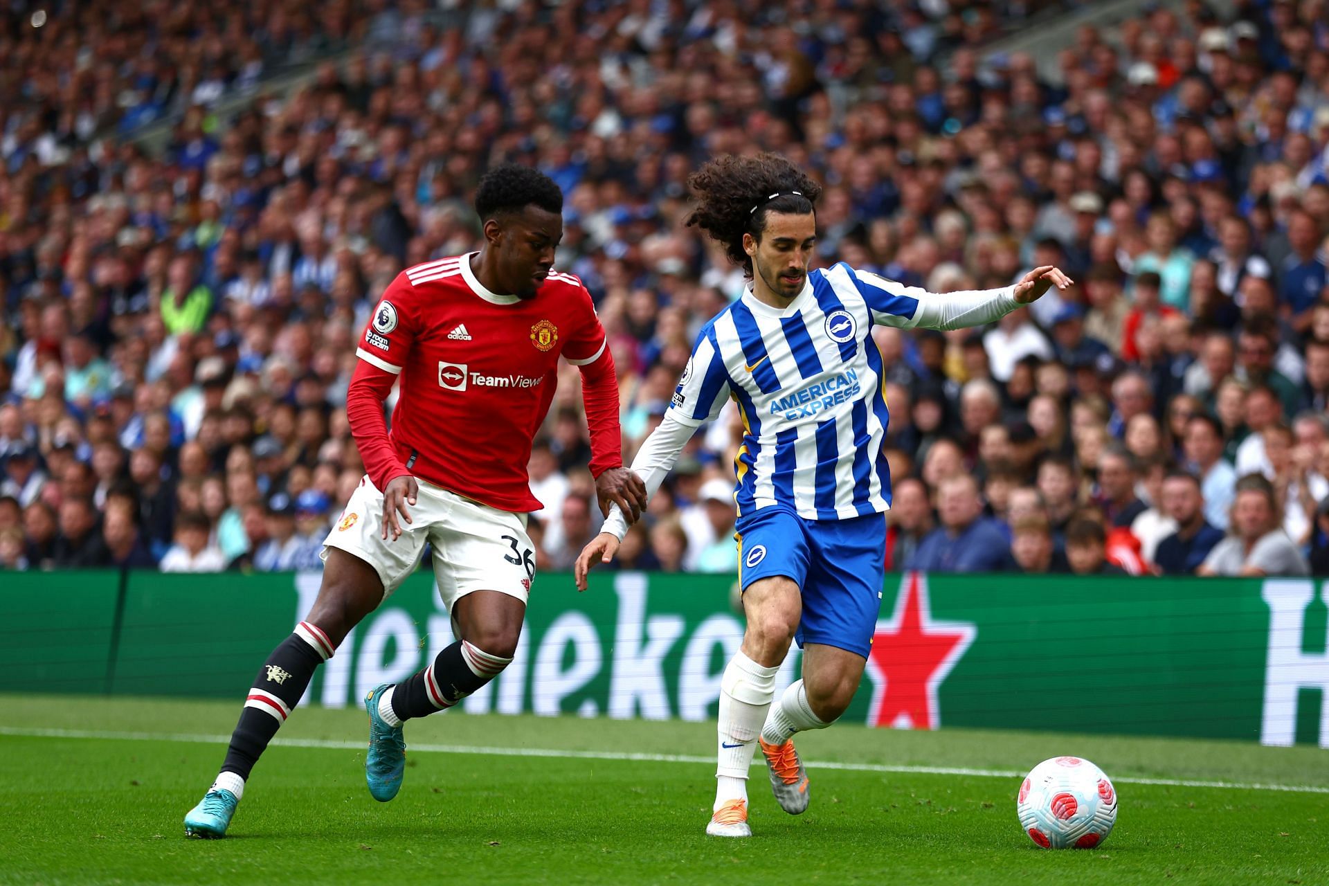 Marc Cucurella in action against the Red Devils.