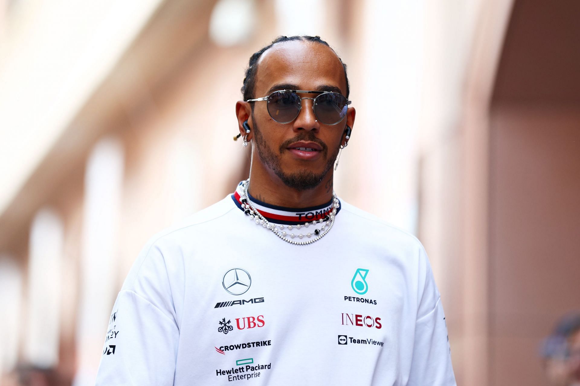Lewis Hamilton arriving at the paddock ahead of the 2022 Monaco GP