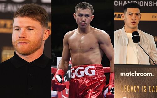 Canelo Alvarez (L), Gennadiy Golovkin (C), and Dmitry Bivol (R)