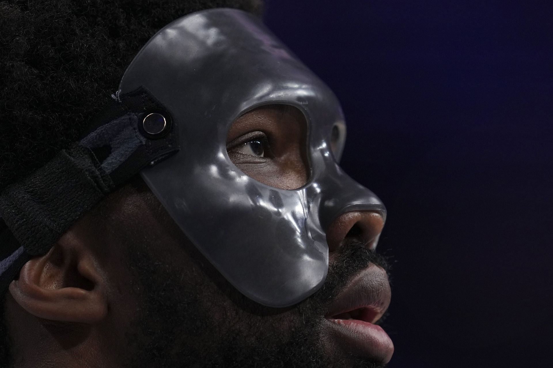 Joel Embiid of the Philadelphia 76ers looks on prior to Game 3 against the Miami Heat.