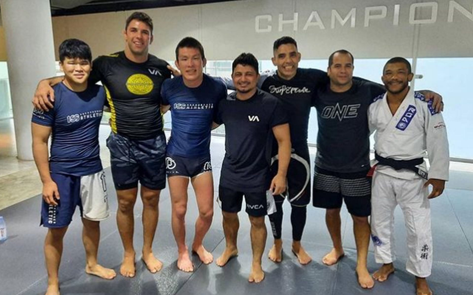 &#039;Buchecha&#039; (2nd from L) thanks Shinya Aoki (3rd from L) for the session at Evolve MMA with Leo Vieira (2nd from R) and Alex Silva (R). | [Photo: @shinya050983 on Instagram]