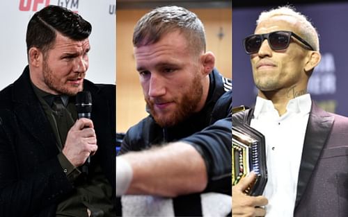 Michael Bisping (left); Justin Gaethje (center); Charles Oliveira (right).