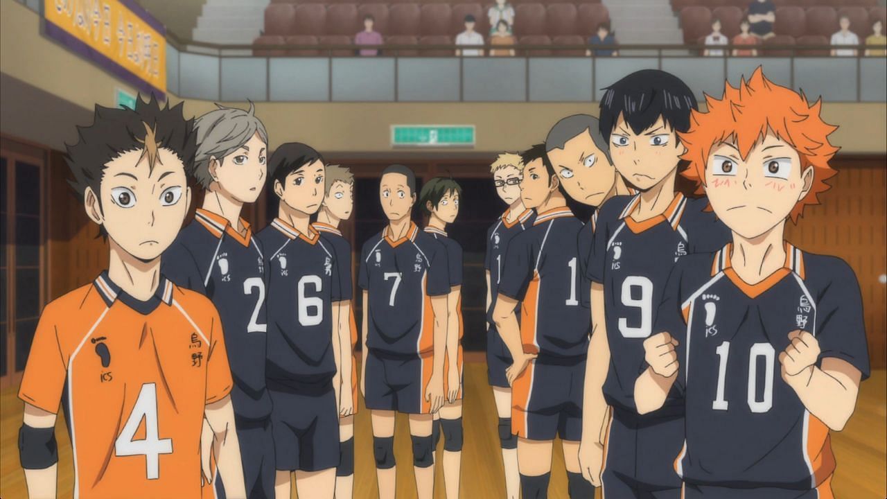The Karasuno team as seen in the Haikyu!! anime (Image via Production I.G.)