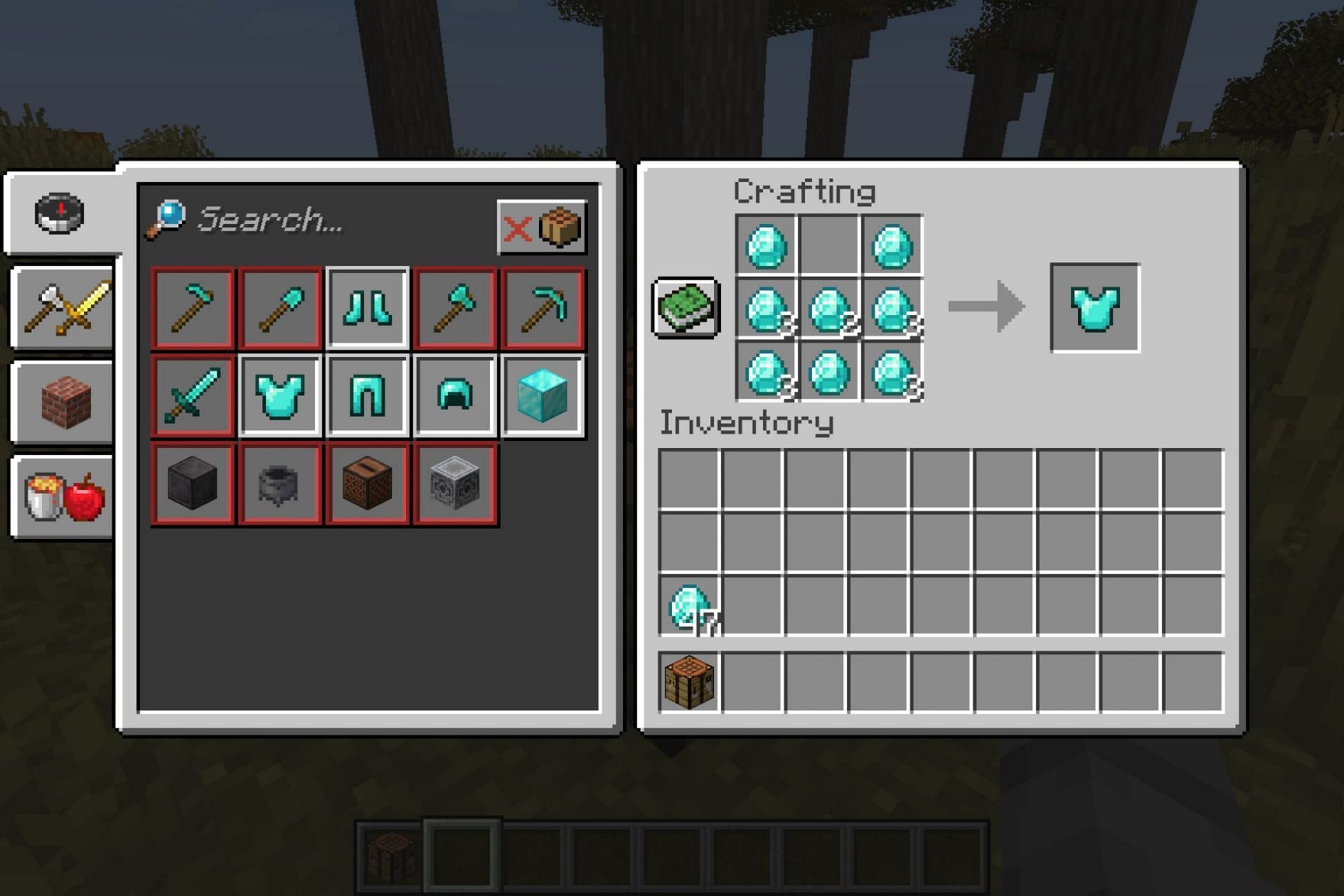 This crafting recipe can result in creating multiple pieces of armor without filling the grid each time (Image via Mojang)
