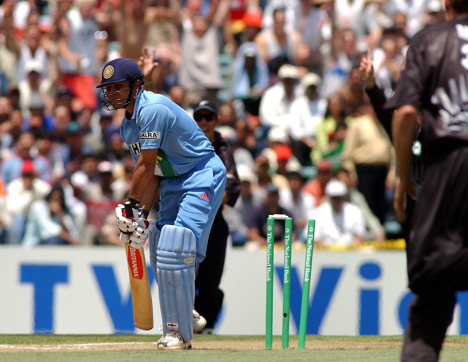India&#039;s opening batsman Virender Sehwag is cleaned