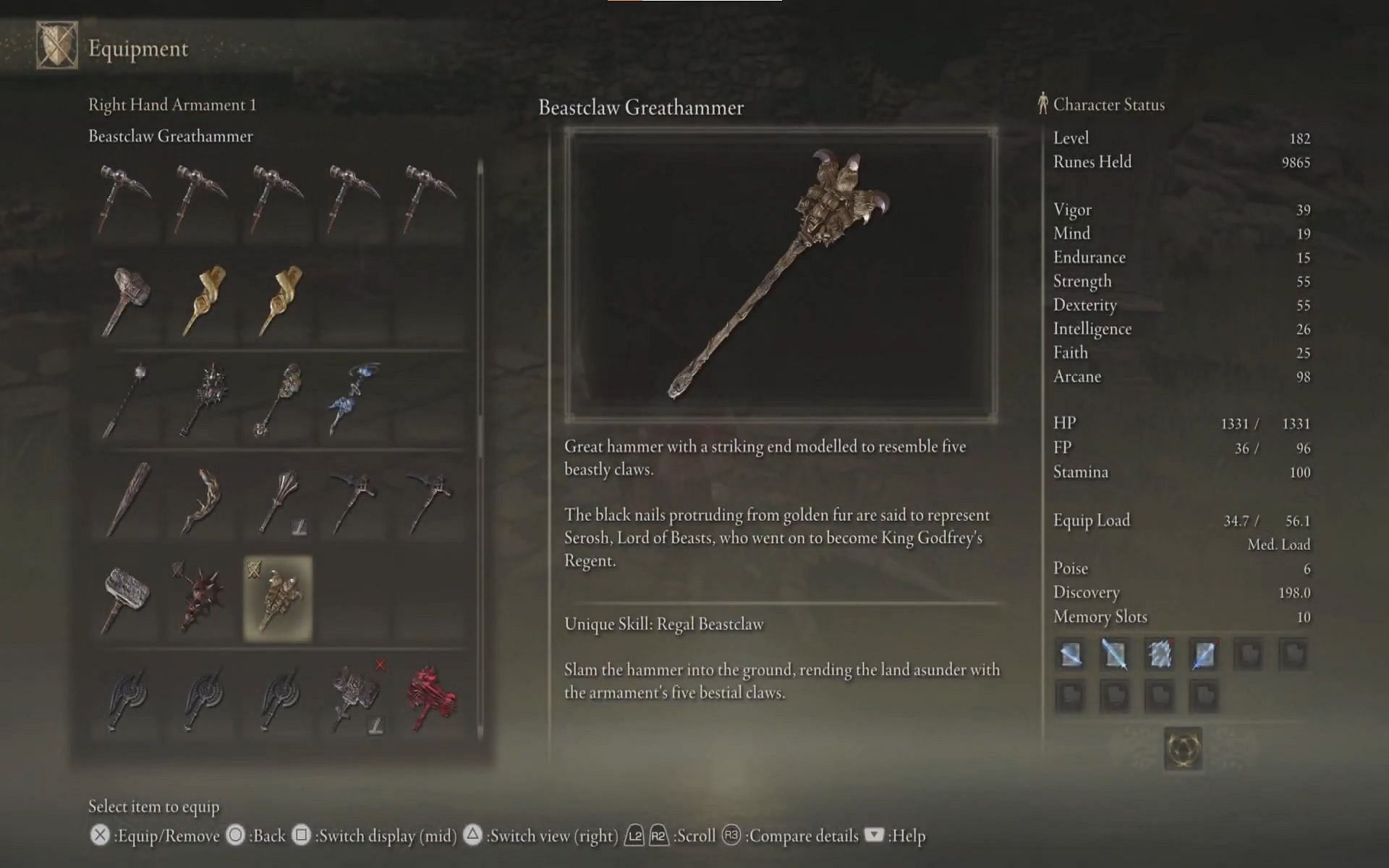 The Beastclaw Greathammer in Elden Ring (Image via Fredchuckdave/YouTube)