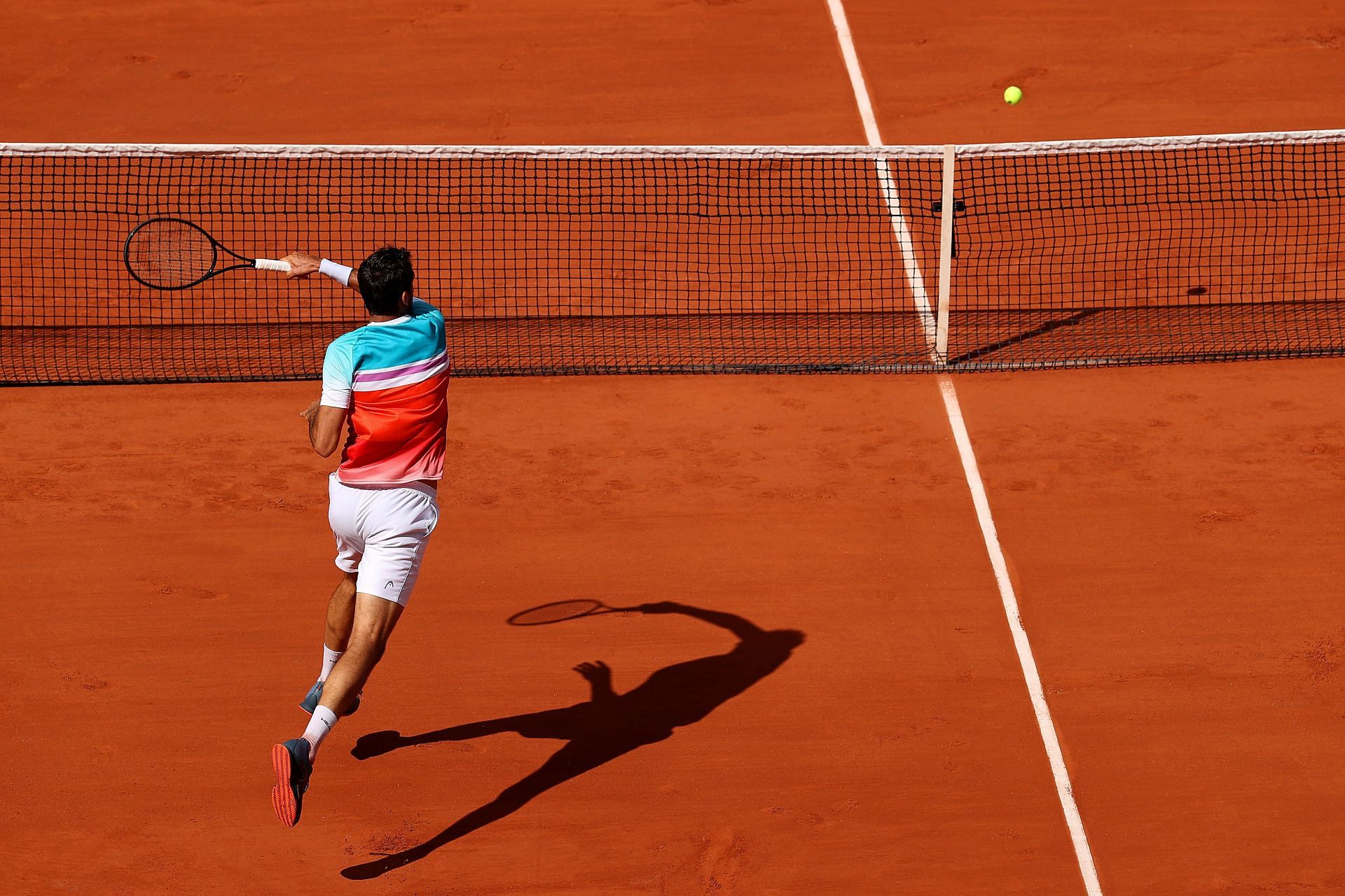 Marin Cilic plays a forehand at the French Open