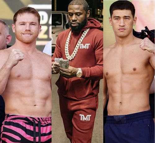 Canelo Alvarez (left), Floyd Mayweather Jr. (middle), Dmitry Bivol (right)