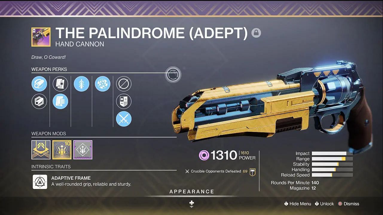 The Palindrome Hand Cannon (Image via Destiny 2)