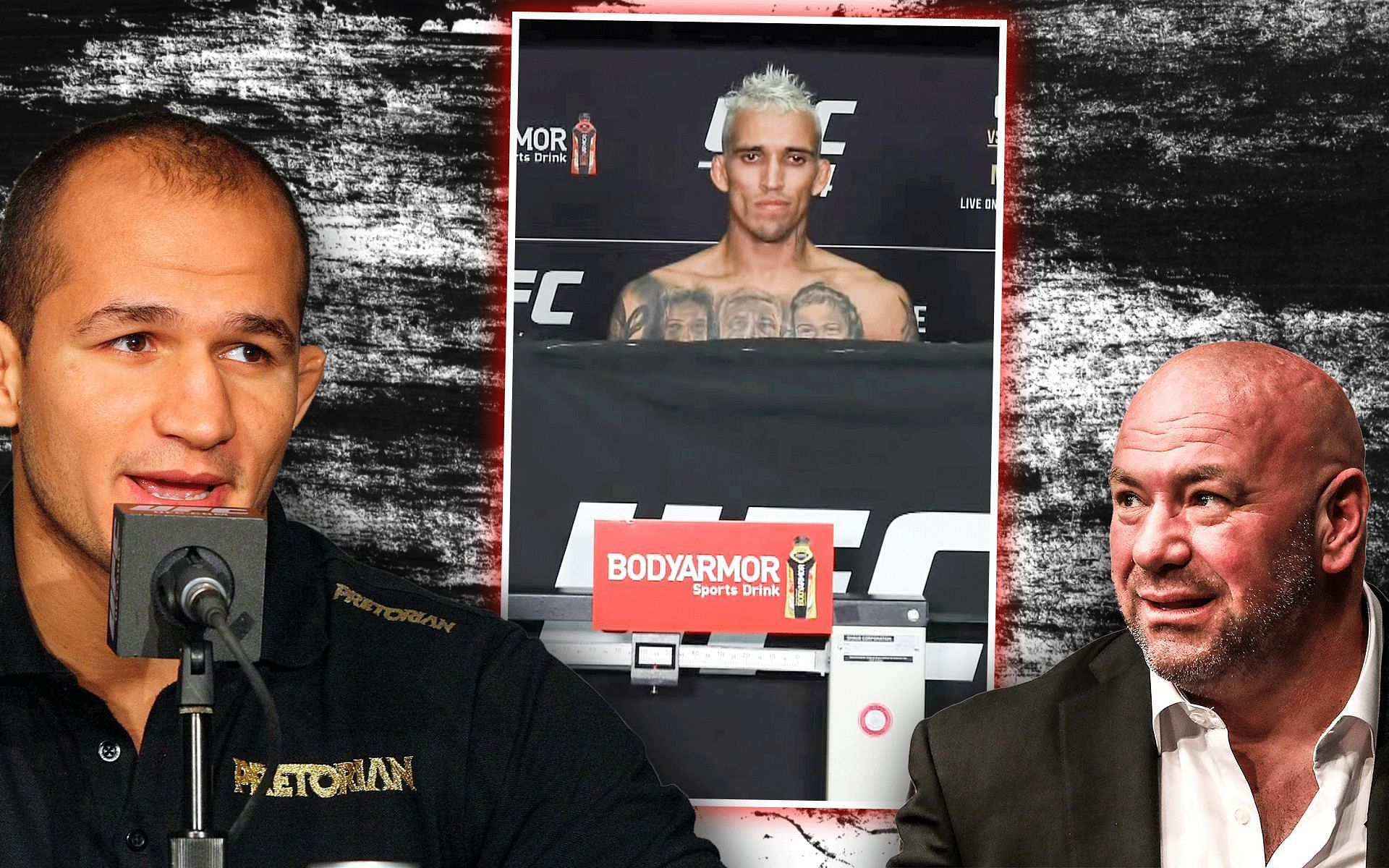 Junior dos Santos, Charles Oliveira and Dana White [Oliveira image via UFC on YouTube; other images via Getty]