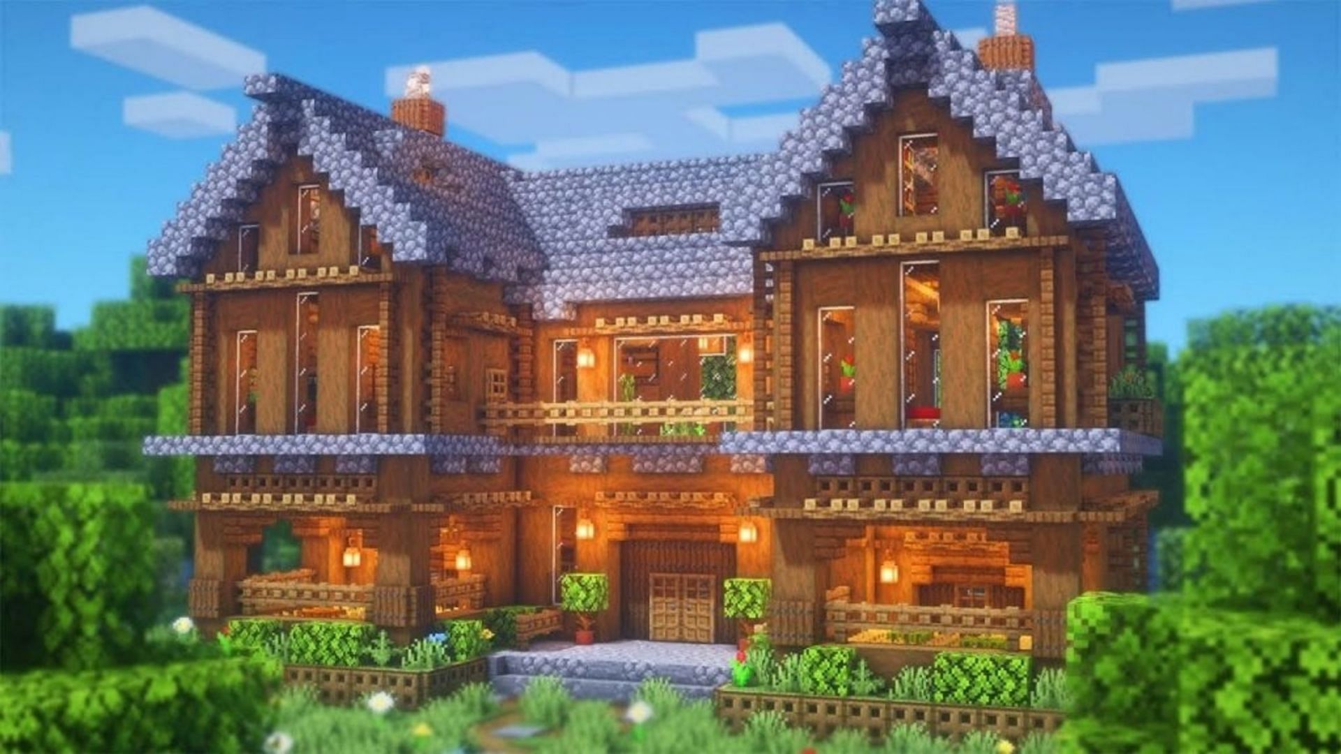 Players will need a large number of spruce logs to complete this build (Image via Folli/YouTube)