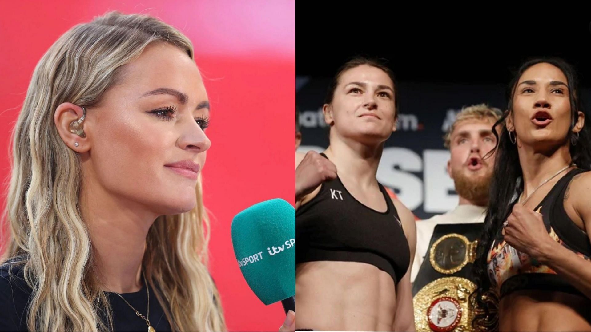 Laura Woods (left), Katie Taylor and Amanda Serrano (right) [Images courtesy of Getty]