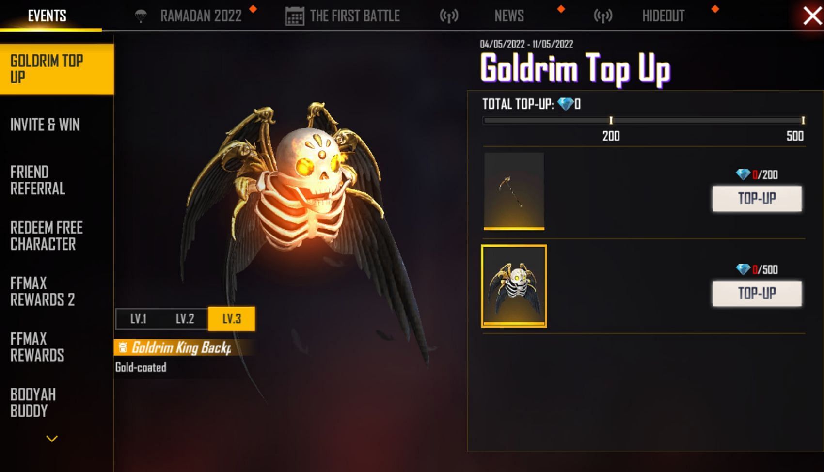 There are two legendary rewards featured in the top-up event (Image via Garena)
