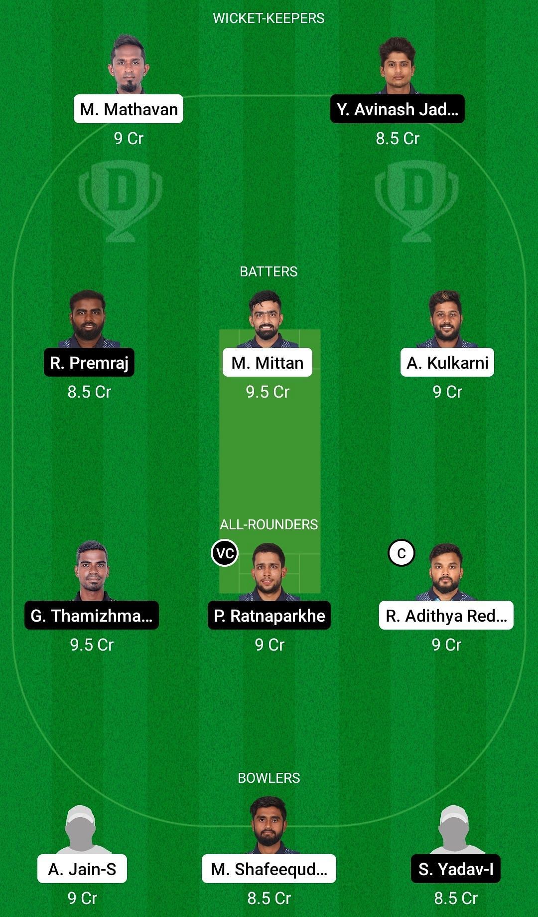 Dream11 Team for Smashers vs Warriors - Pondicherry T10 2022.