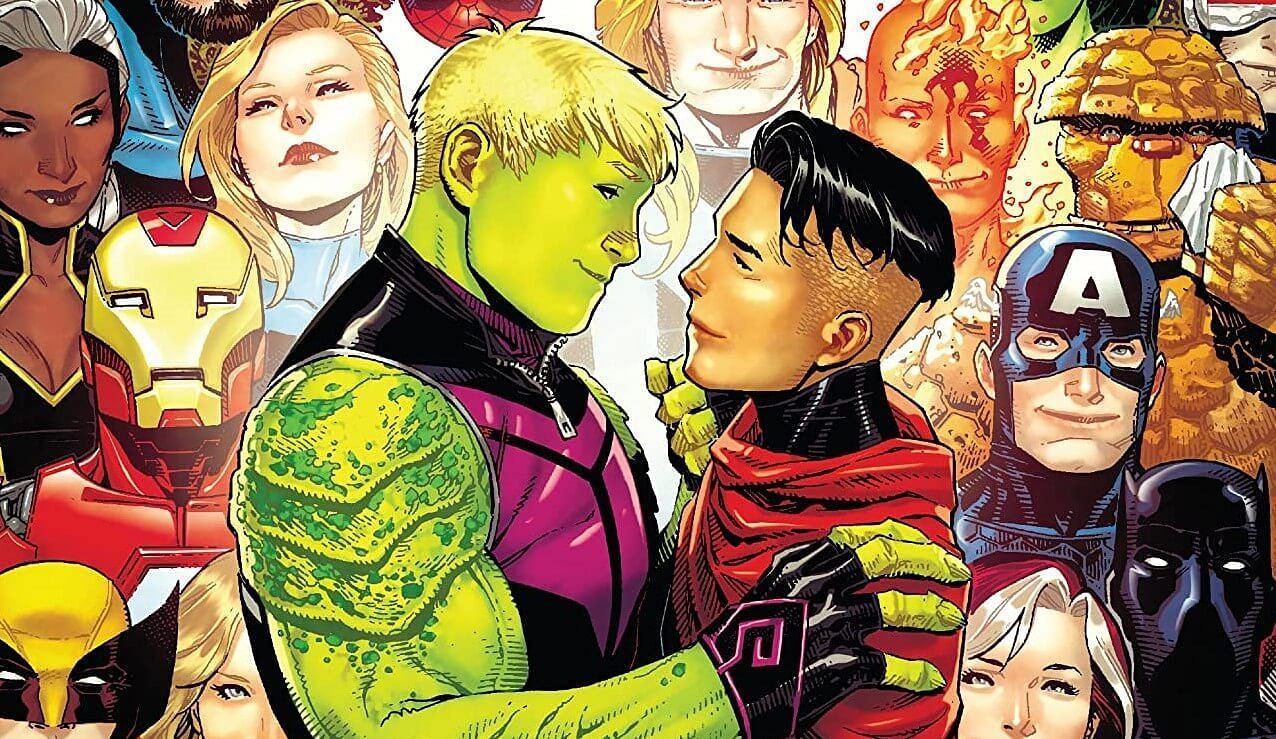 LGBTQ+ characters Hulking and Wiccan get married (Image via Marvel Comics)