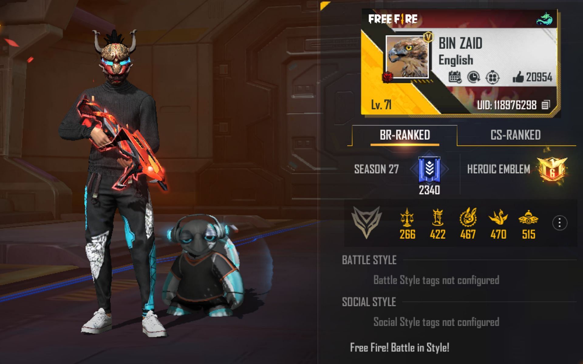 Bin Zaid&#039;s Free Fire ID (Image via Garena)