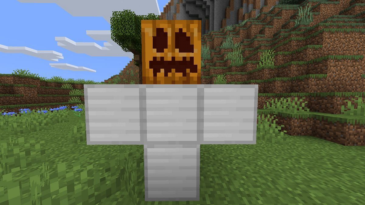 The formation needed to create an iron golem (Image via Minecraft)