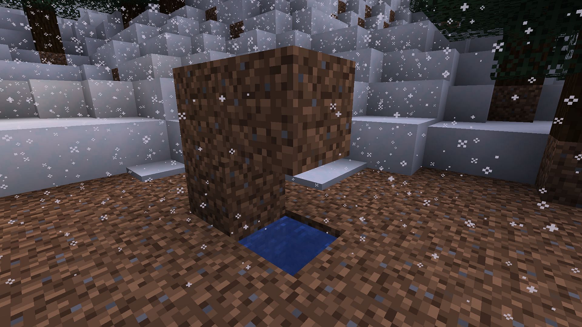 An example of an overhead block keeping water from freezing (Image via Minecraft)