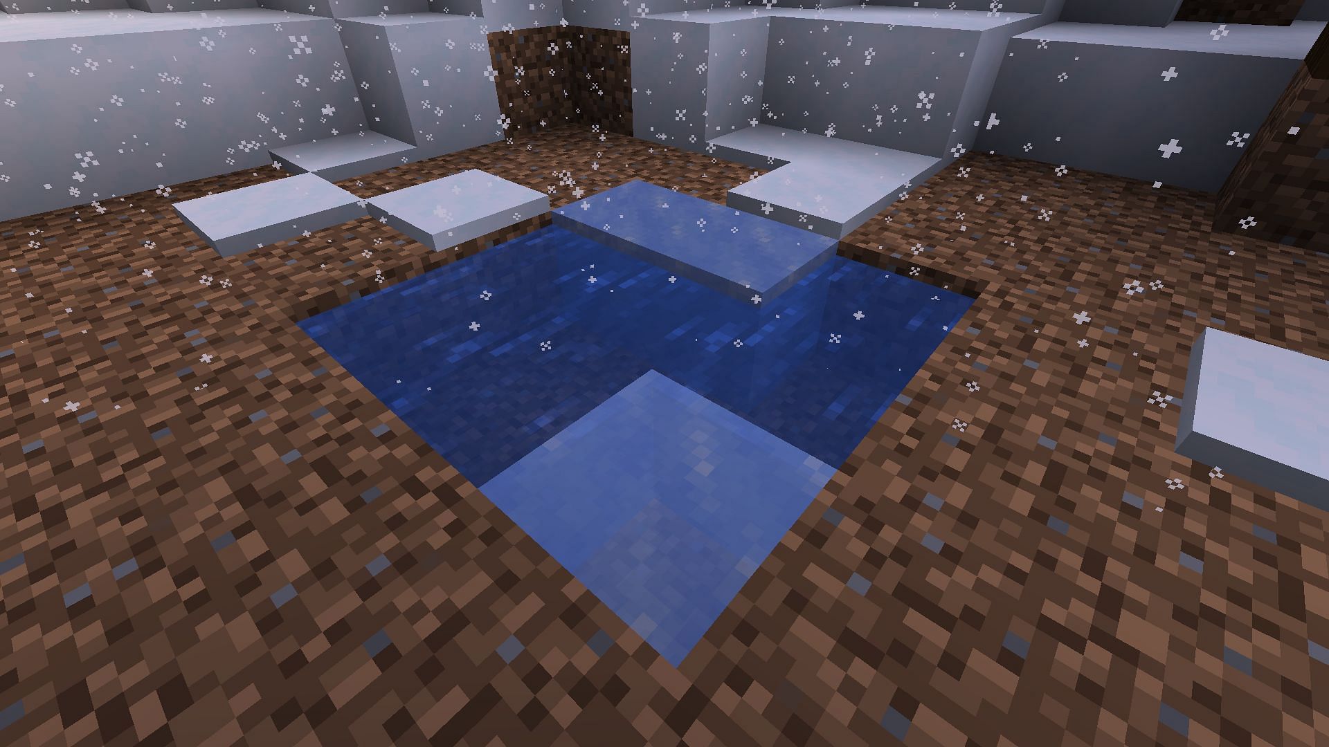 An example of a small pond freezing in a snowy tundra biome (Image via Minecraft)