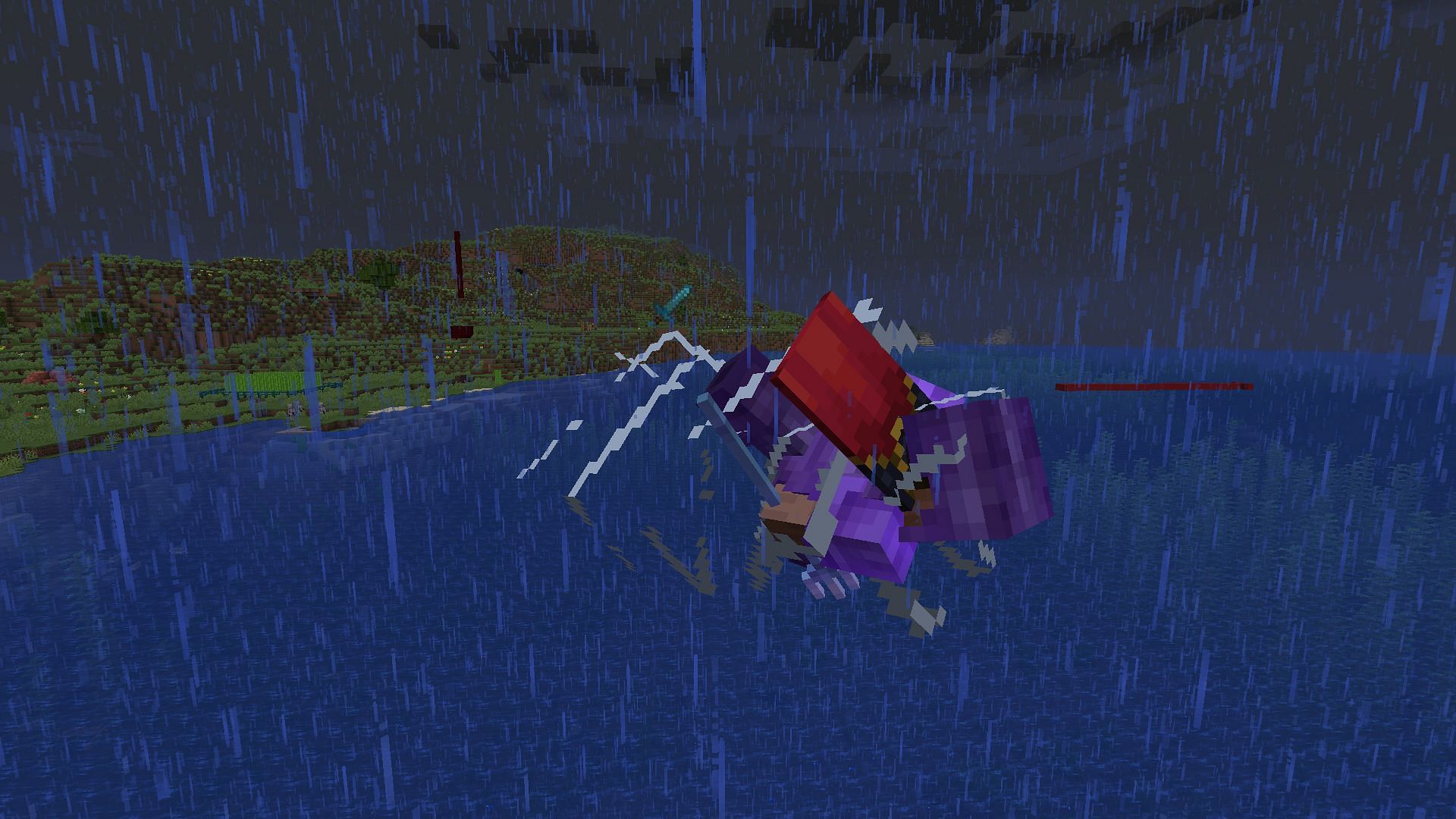 A player mid-spin using the riptide enchantment (Image via Minecraft)