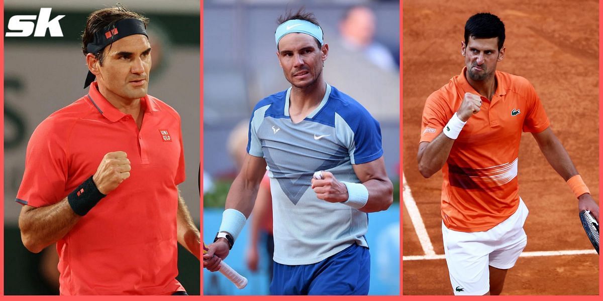 Roger Federer, Rafael Nadal, and Novak Djokovic (from L)