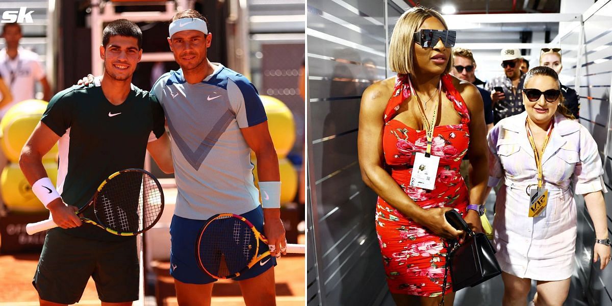 From L-R: Carlos Alcaraz, Rafael Nadal and Serena Williams.